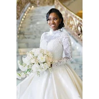 arabic plus size wedding dresses sheer neck illusion long sleeve lace ballgown bridal gowns african women wedding dresses