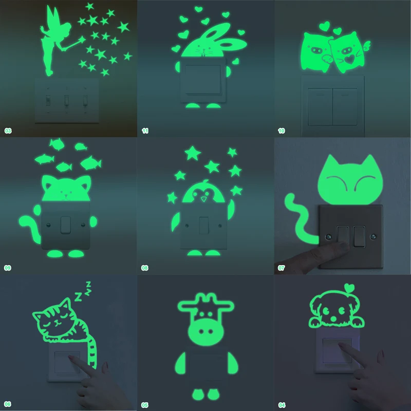 Луна звезды светится в темноте домашний декор мультфильм переключатель наклейки