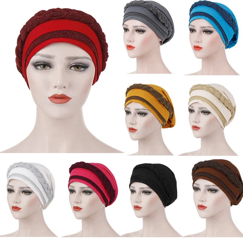 

2020 New Arrvials Women Glitter caps turban hat Muslim turban folding hat Fashion Headwear Beanie Cap