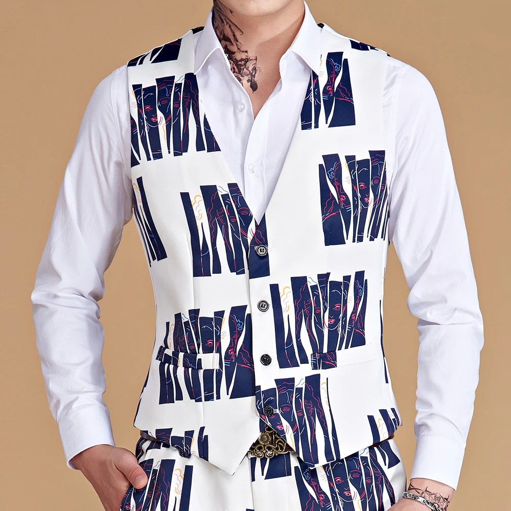 

New Dress Vests for Men Slim Fit Casual Printed Sleeveless Jacket Coat Mens Formal Waistcoats Dress Suit Vest