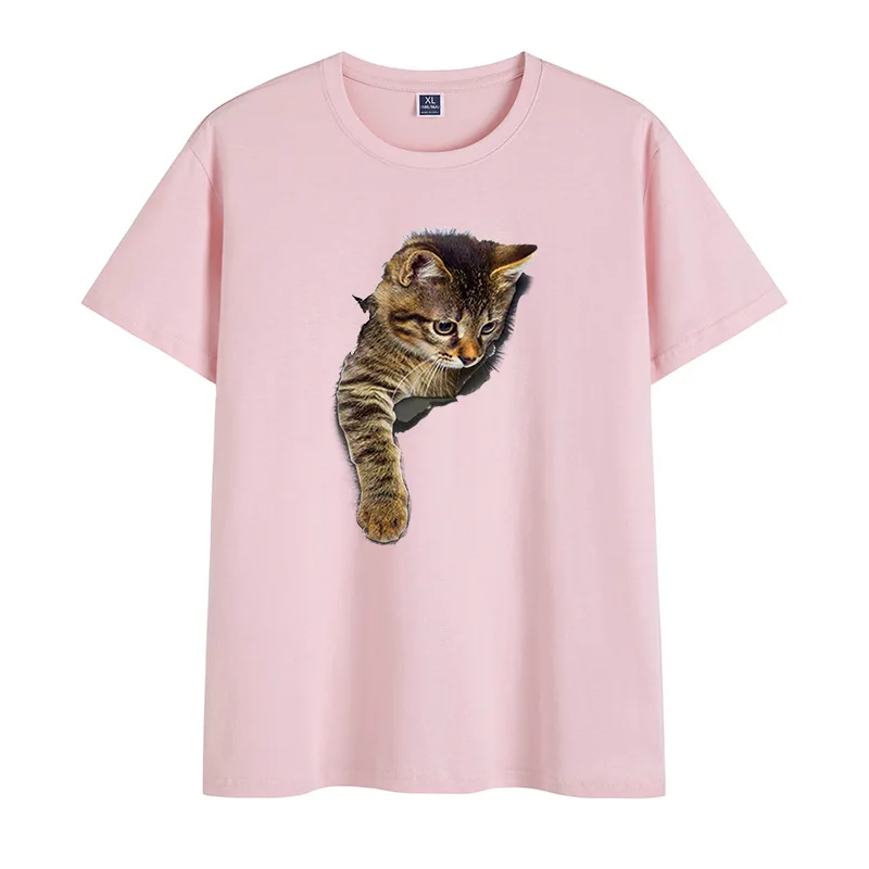 

Nice Brand Pop 100% Cotton Korean Men's T-shirt Short-sleeve Man T shirt Short Sleeve Kitten 3D Print T-shirts For Male Tops