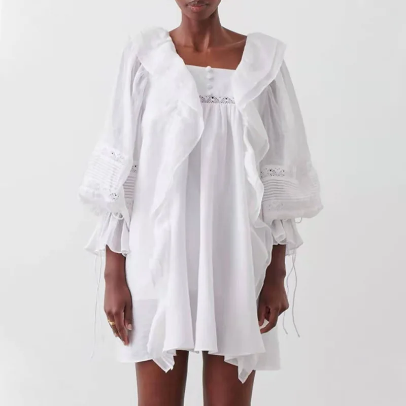 

Женское платье с оборками, повседневное Свободное платье с квадратным вырезом и рукавами-фонариками