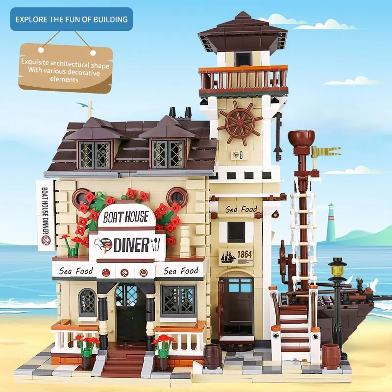 City Street View Building Toys The House Boat Restaurant Model Blocks Bricks Idea As Kids Christmas Gifts | Игрушки и хобби