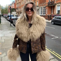 leopard print plush stitching woven single breasted jacket jacket women fall 2021 european and american street style new style