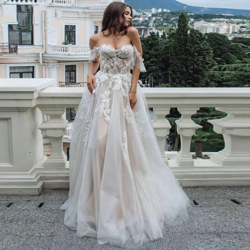 

Sexy Sweetheart A Line Wedding Dresses Liner Tulle Appliques Sleeveless Bridal Gowns Womens Formal 2021 real price