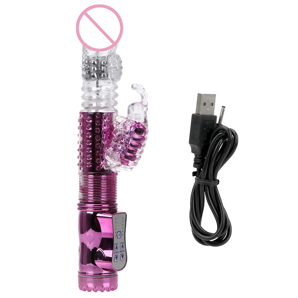 

Вибратор для женщин, секс-игрушки, телескопический вращающийся фаллоимитатор, USB Перезаряжаемый Вибратор-бабочка, двойной стиль