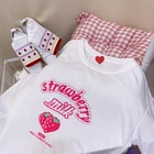 Милая Летняя женская футболка с рисунком клубники, молока, милый розовый Повседневный Топ в японском стиле Y2K, повседневная винтажная женская футболка