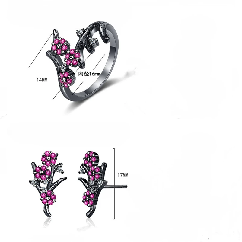 Милые серьги с ветками сливы набор колец для женщин ювелирное изделие