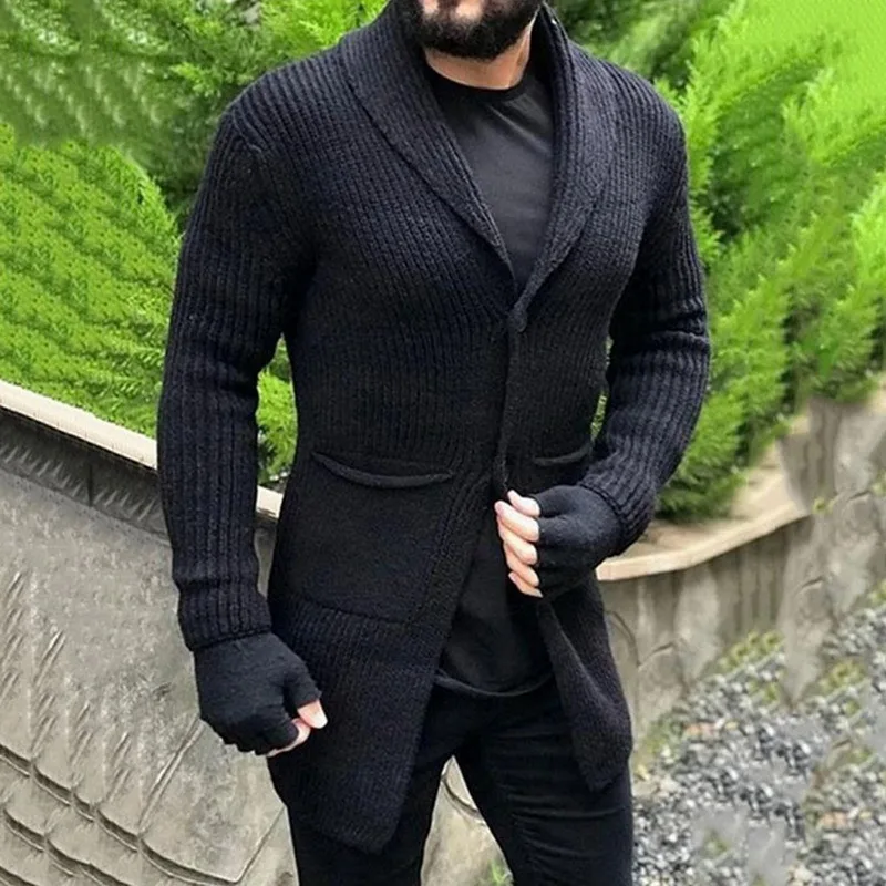 

Sweater Cardigan Men Pocket Mid Length Hooded Cardigans Spring Autumn Mens Clothes Lightweight Knit Jacket Sweaters Knitwear