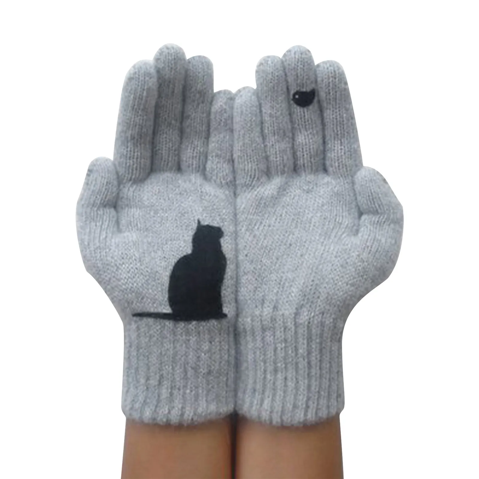 

1Pair Women Girls Lovely Winter Warm Gloves Ladies Woolen Gloves Autumn And Winter Outdoor Warm Cat Printing Windproof Gloves