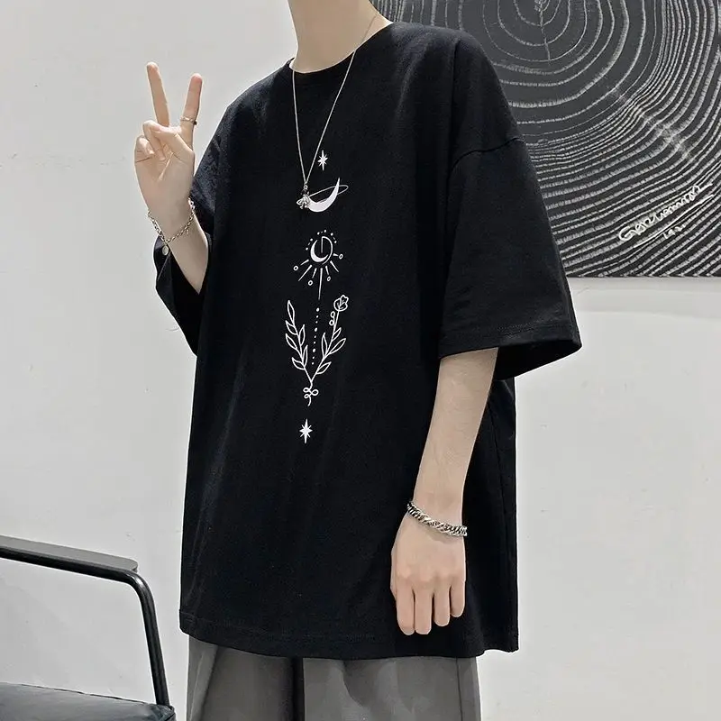 

100% cotton summer Hong Kong style short-sleeved T-shirt men's round neck Korean cool loose half-sleeved all-match student shirt