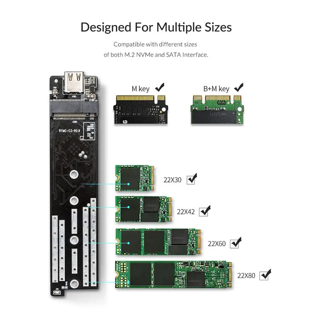 ORICO 10Gbps M2 SSD Case Type-C USB3.1 to M.2 NVME/SATA Dual Protocol External Hard Drive Enclosure SSD Box Support 2TB for PC