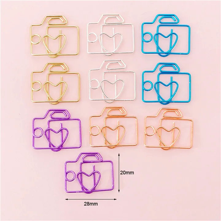 Camera GJCrafts 10 шт./лот креативные милые зажимы для бумаги конверт кактус металлический зажим для бумаги Закладка декоративный файл памятки зажимы канцелярские - Цвет: Camera