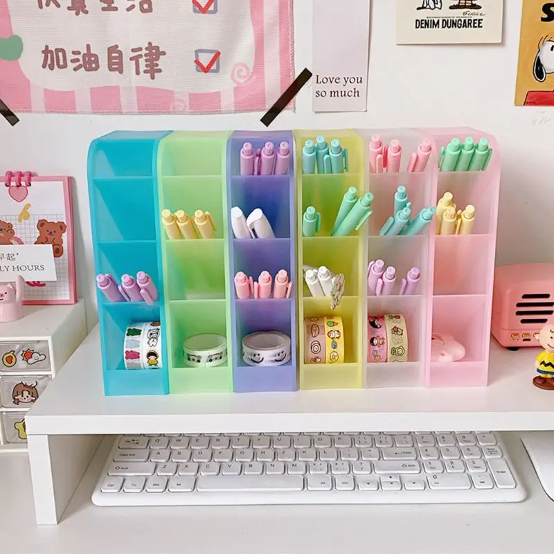 

Pen Holder Pencil Desk Makeup Storage Box, Plastic Desktop Organizer for Adult & Kids School Home Office Stationery