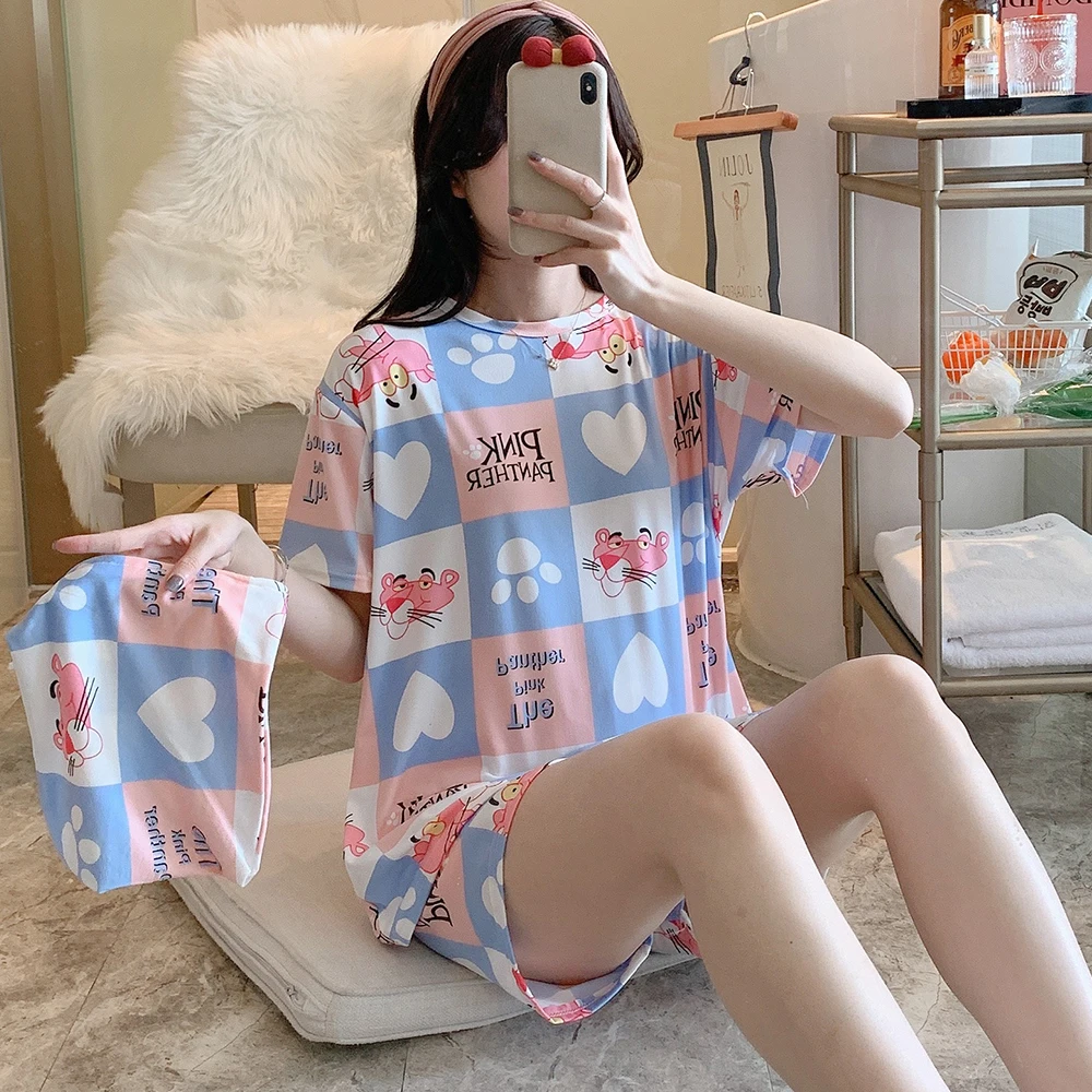 

Women Pyjamas Set Sleep Summer New Short Sleeved Shorts Home Pajama Sets Woman Sweet Cartoon Korean Ladies Pajamas Set Nightwear