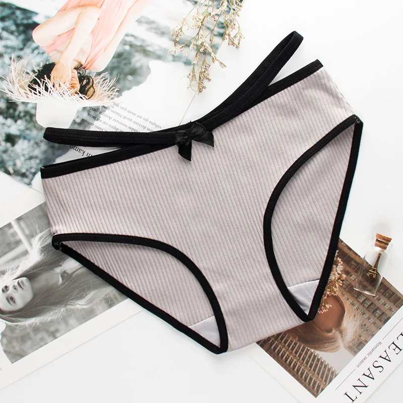 Женские хлопковые трусики с заниженной талией Roseheart модные серые на бретельках