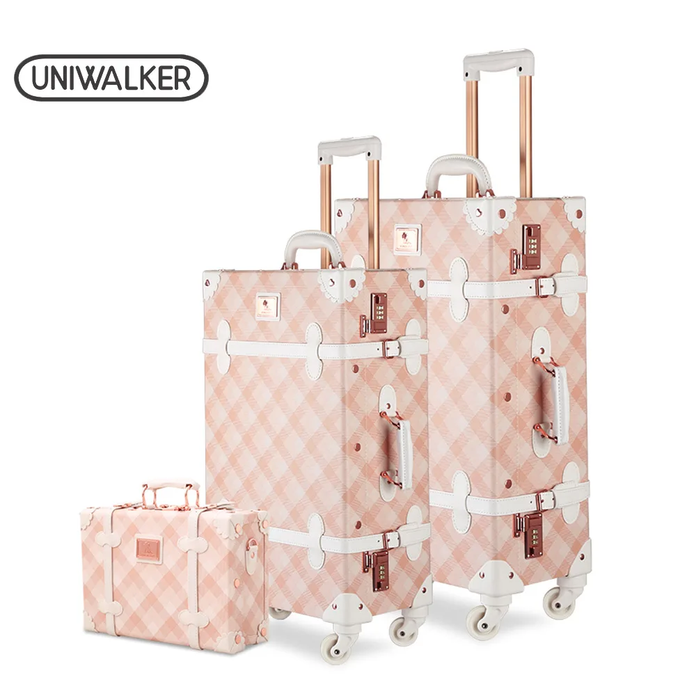 Rural Lattice 3 PCS 3 шт./компл. Spinner багажный набор винтажный принт чемодан из искусственной кожи водостойкий вертикальный дорожный троллейбус - Цвет: Rural Lattice 3 PCS