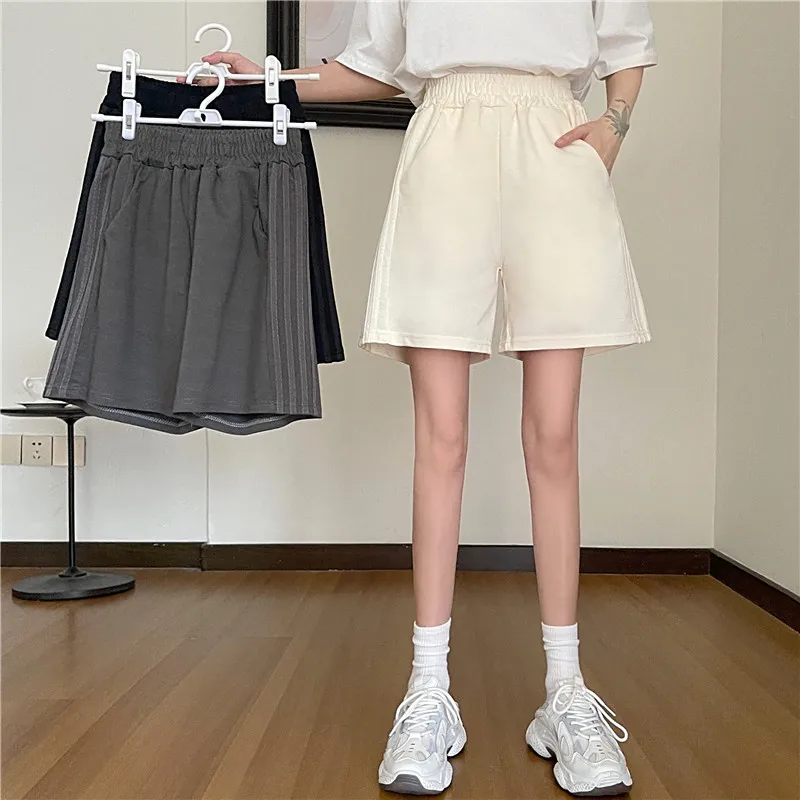 4 Sizes Causal Loose All Match Solid Elastic Waist Women Shorts Sport Fashion Basic Summer College Wind Street Fmeale Shorts