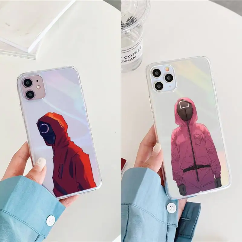 

Squid Game Round Six Phone Case for iPhone huawei P 7 8 9 11 12 10 30 40 S X XS XR MINI Pro Max Plus laser Transparent Korean TV
