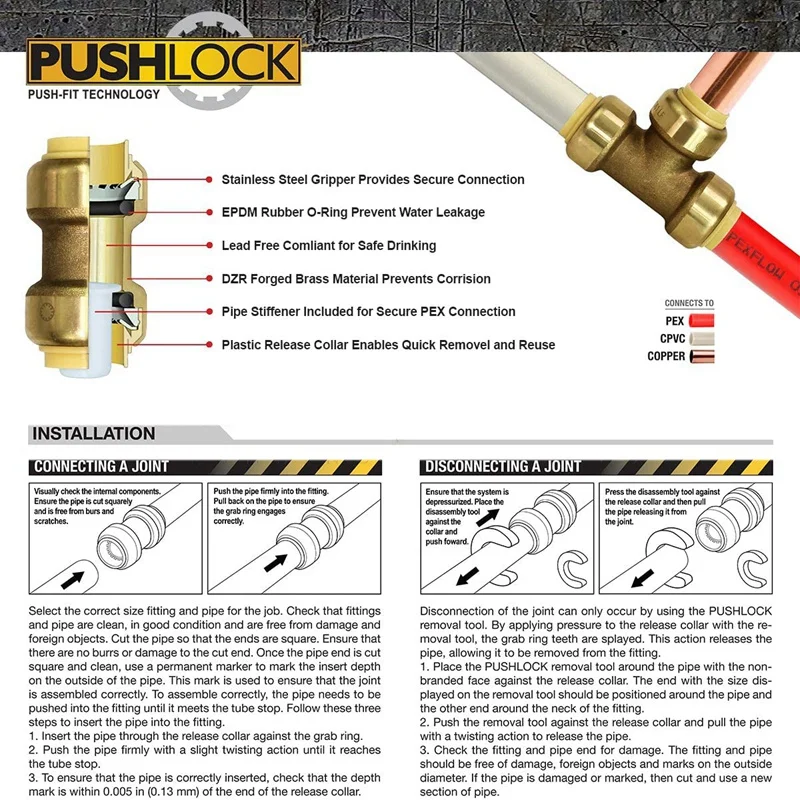 

5Pcs 3/4 Inch Tee Pipe Fittings Push to Connect Pex Copper Cpvc Tee Type Copper Fittings