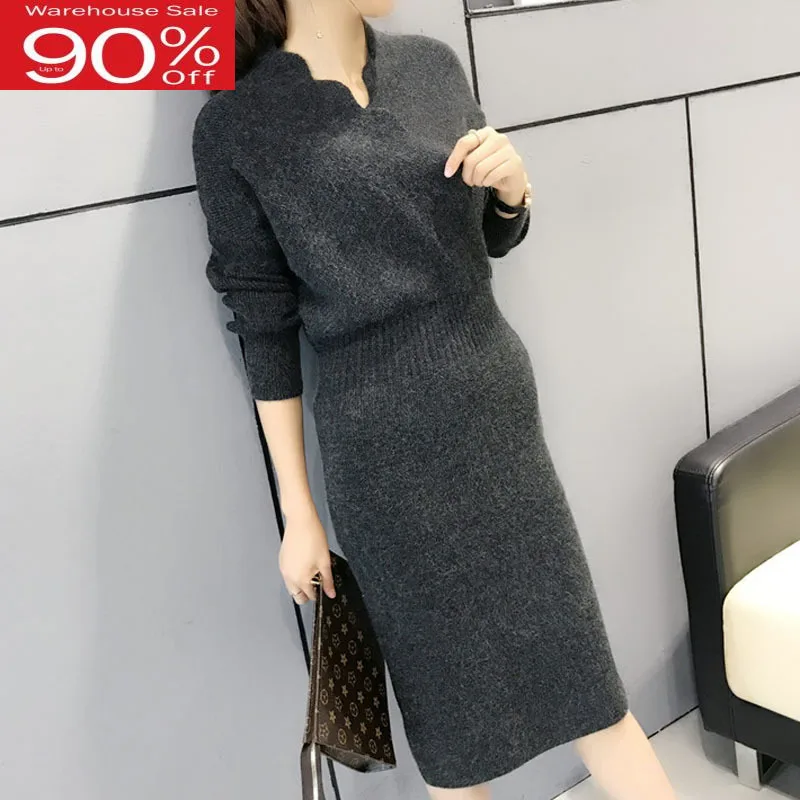 Женский свитер в Корейском стиле Осень-зима 2020 женское трикотажное платье