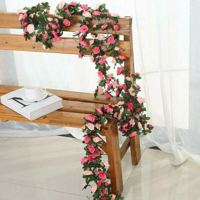 

2Pcs Artificial Flowers Rose Ivy Vine Wedding Decor Real Touch Silk Flower Garland String With Leaves for Home Hanging Decor