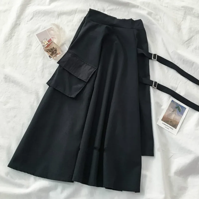 

Skirts Women Vintage Retro Korean Style Autumn Irregular Lace Up High Waist Pure Feminio Pocket Student Harajuku Teens Skirt