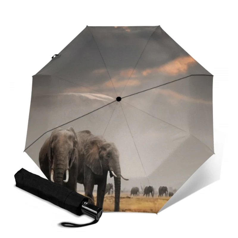 Luxury Auto Open &amp Close Travel Umbrella 8k Pongee Elephant Printing Parasol Three-fold Outdoor Sun Umbrellas Paraguas | Дом и сад