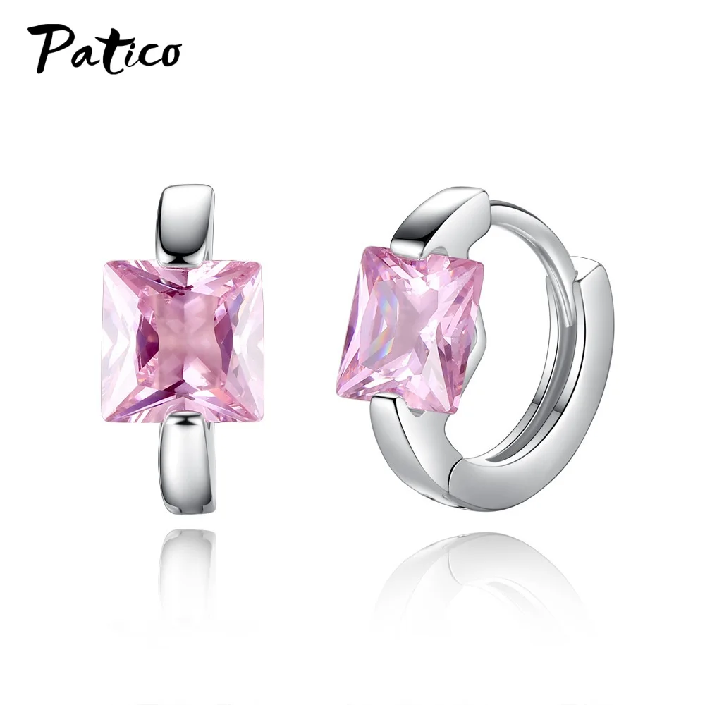 

New 925 Sterling Silver Purple Classic Hoop Earrings For Women Champagne Round Austrian Crystal Statement Jewelry