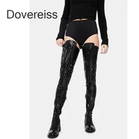 dovereiss fashion female boots winter 2022 sexy zipper flats cross tied motercycle boots over the knee boots new 40 41 42 43 44