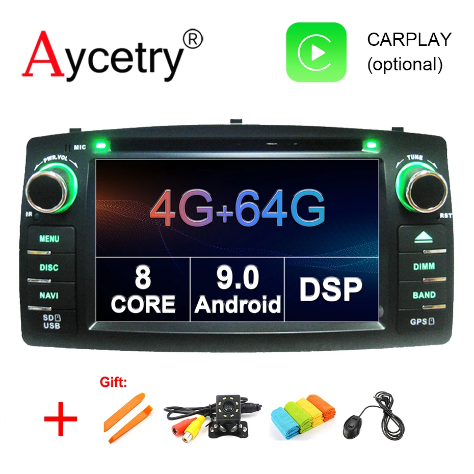4G 64G DSP 2 din Android 9,0 автомобильный dvd мультимедийный плеер gps Авторадио для TOYOTA Corolla E120 e 120 BYD F3 Автомобильный Радио ПК wifi OBD2
