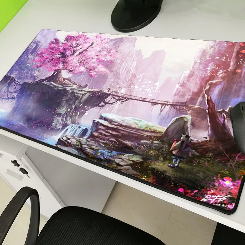 Yuzuoan большой игровой коврик для мыши с розовым цветком на заказ размер 900*400