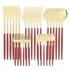 Набор золотых столовых приборов 30 шт.компл., золотые ножи из нержавеющей стали, вилки, ложки, тройной гаджет, столовая посуда, набор золотой посуды