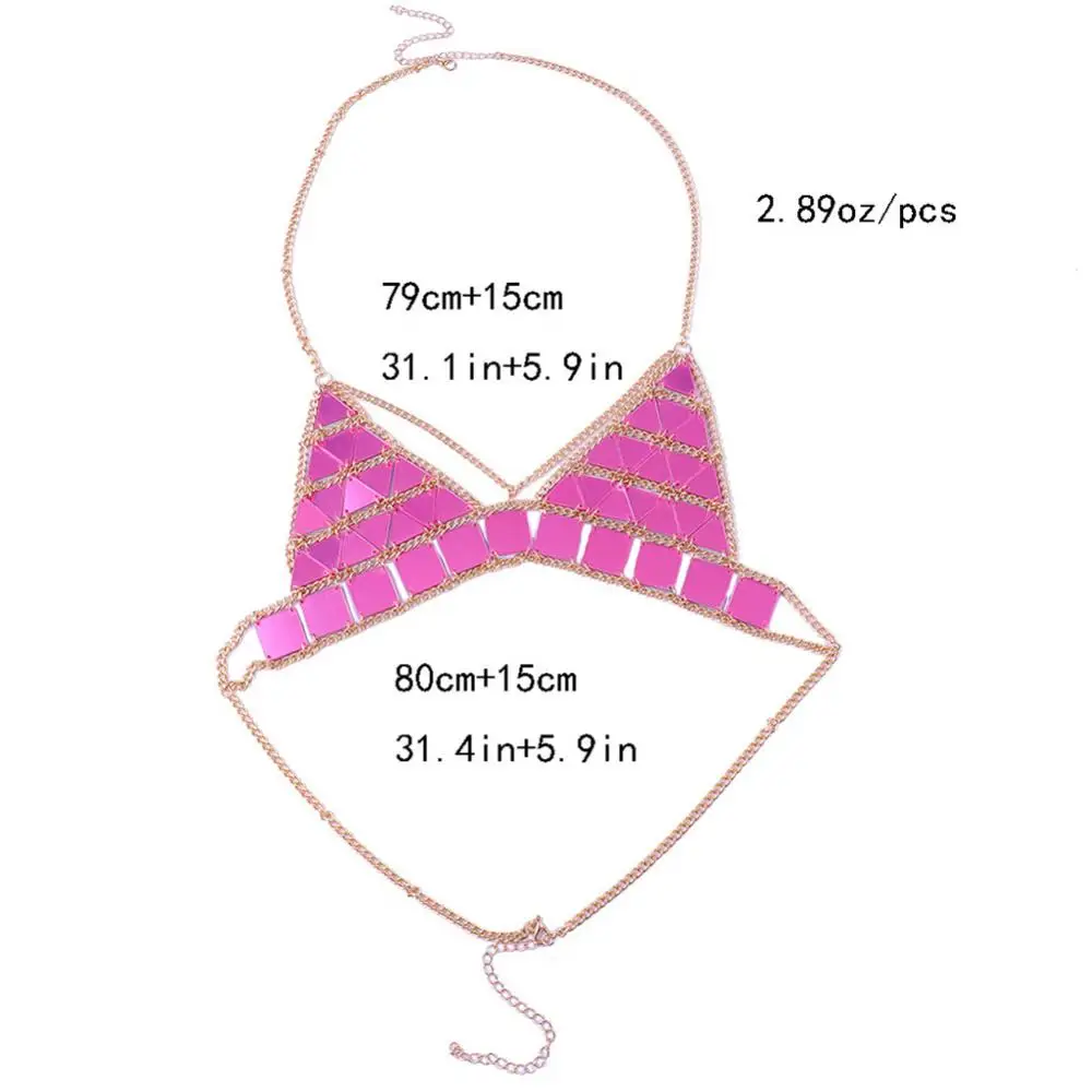 

Hot Sales Triangle Square Acrylic Sequins Bikini Bra Halter Beach Women Sexy Body Chain