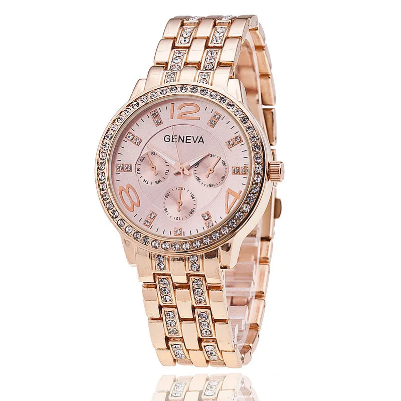 Модные женские кварцевые часы золотой Нержавеющая сталь ремень роскошный алмаз