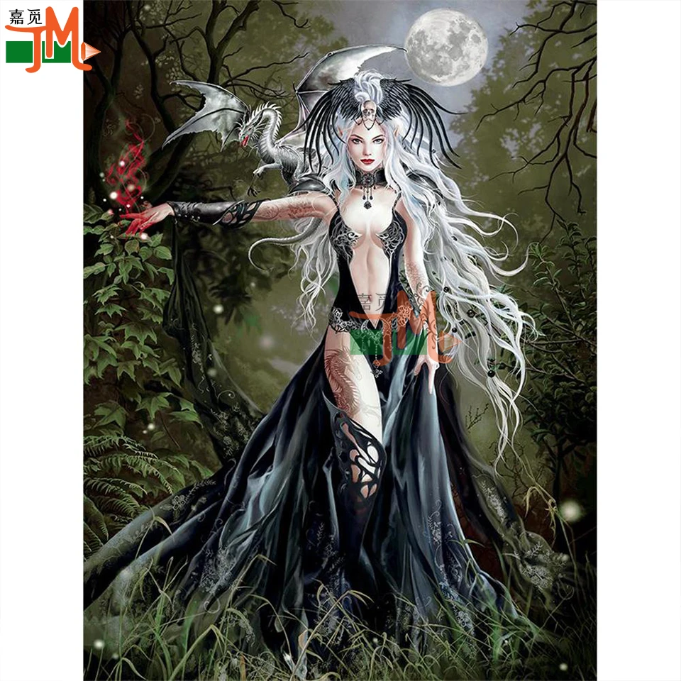 

Full Square/Round Drill 5D DIY Diamond Painting Gothic Fantasy Art Sexy Woman Diamond Embroidery Dragon Fairy Moon 3D Home Decor
