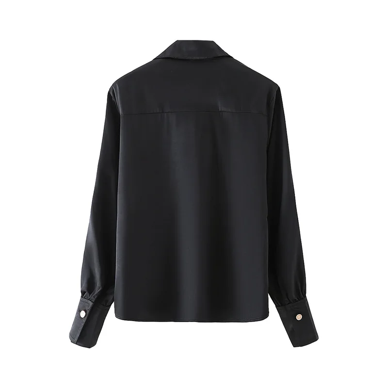 

Spring and autumn women's casual solid color lapel long sleeve loose shirt