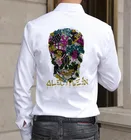 Мужская рубашка с черепом, стразы, длинный рукав, повседневная классическая рубашка