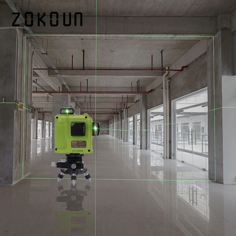 Zokoun CE сертифицированный 3x360 зеленый лазерный уровень линий с батареей 5200 мАч и горизонтальными и вертикальными линиями, работающими отдельно