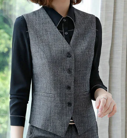 gray waistcoat IZICFLY стиль осень деловые брюки набор Униформа для женщин офисные элегантные деловые брюки костюмы для женщин Рабочая одежда плюс размер - Цвет: gray waistcoat