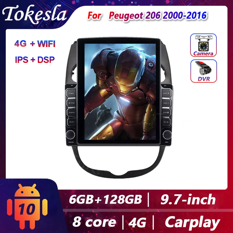 

Tokesla For Peugeot 206 Car Radio 2 Din Android Tesla Screen Central Multimedia Stereo Receiver Dvd Automotivo Players Carplay