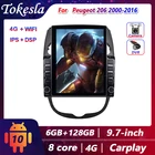 Автомагнитола Tokesla для Peugeot 206, 2 Din, Android, сенсорный экран Tesla, центральный мультимедийный стереоприемник, Dvd, Автомобильный плеер, Carplay