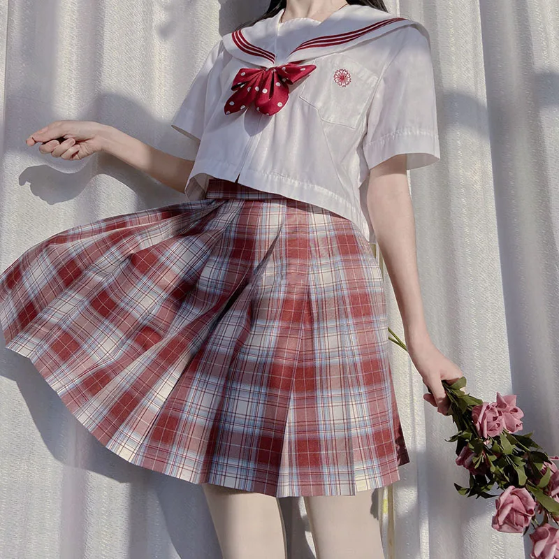 

[Ponyo] Girl's Summer High Waist Pleated Skirts Plaid Skirts Women Elegant JK Uniforms Girl School Dress Student Cloths