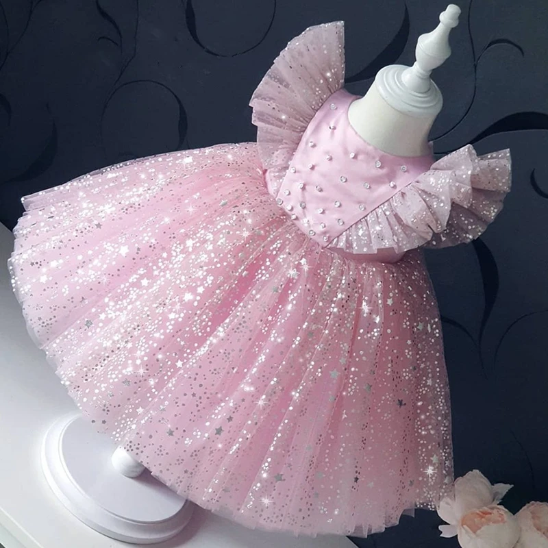 

Toddler Baby Girls Christening Clothing Newborn Birthday Party Dress Infant Princess Tutu Dress 1 Yrs Kid New Year Sequin Dress