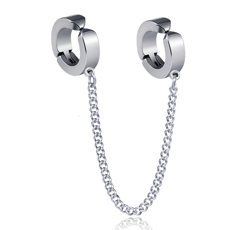 

Fashion Punk Earring Metal Chain Tassel Cuff Ear Clip Earrings For Men/women Stainless Steel Piercing Ear Nail Earrings 1pcs
