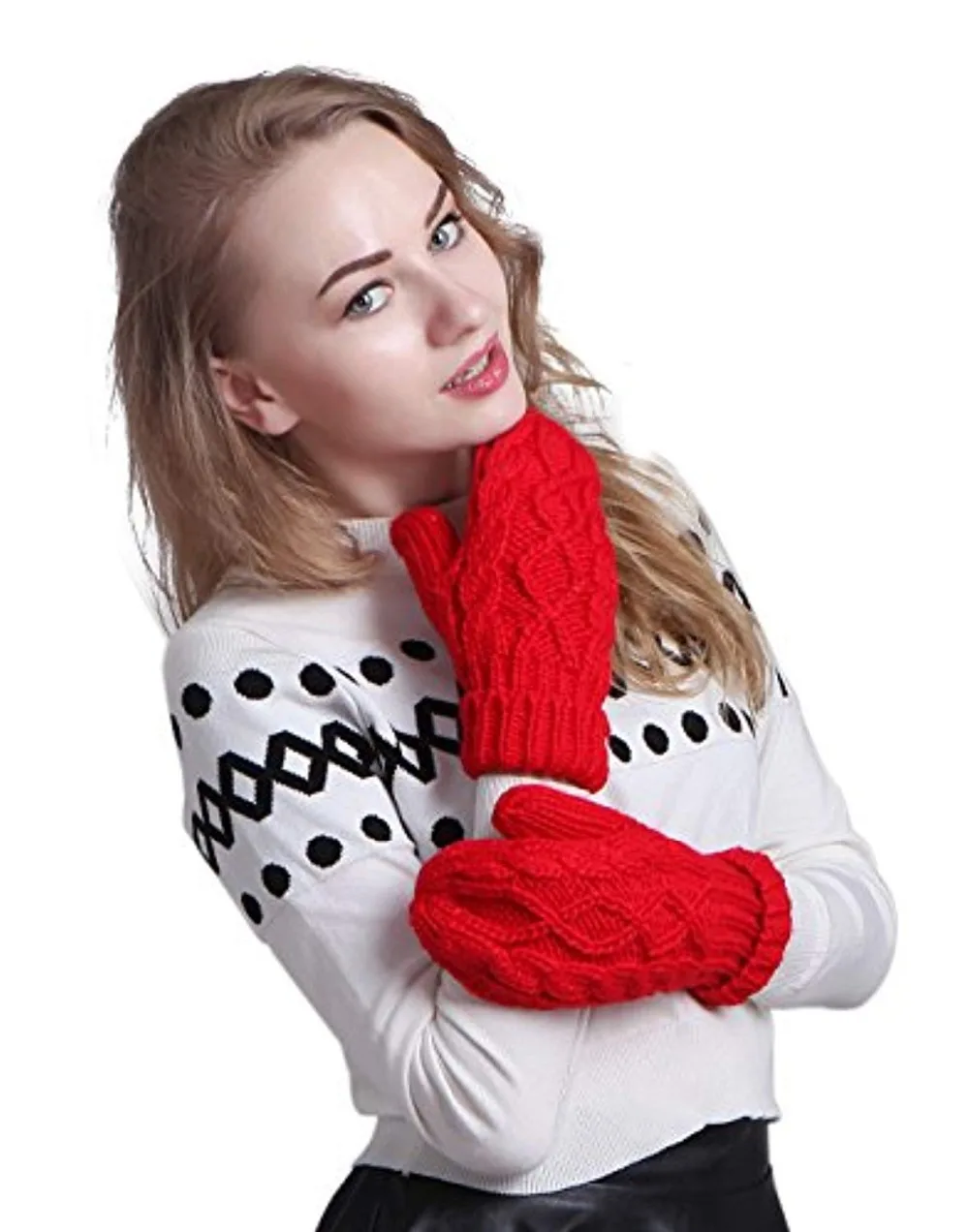 Women Winter Crochet Camp Protective Gloves Twist Cable Knit Hand Warmer Mittens Winter Gloves