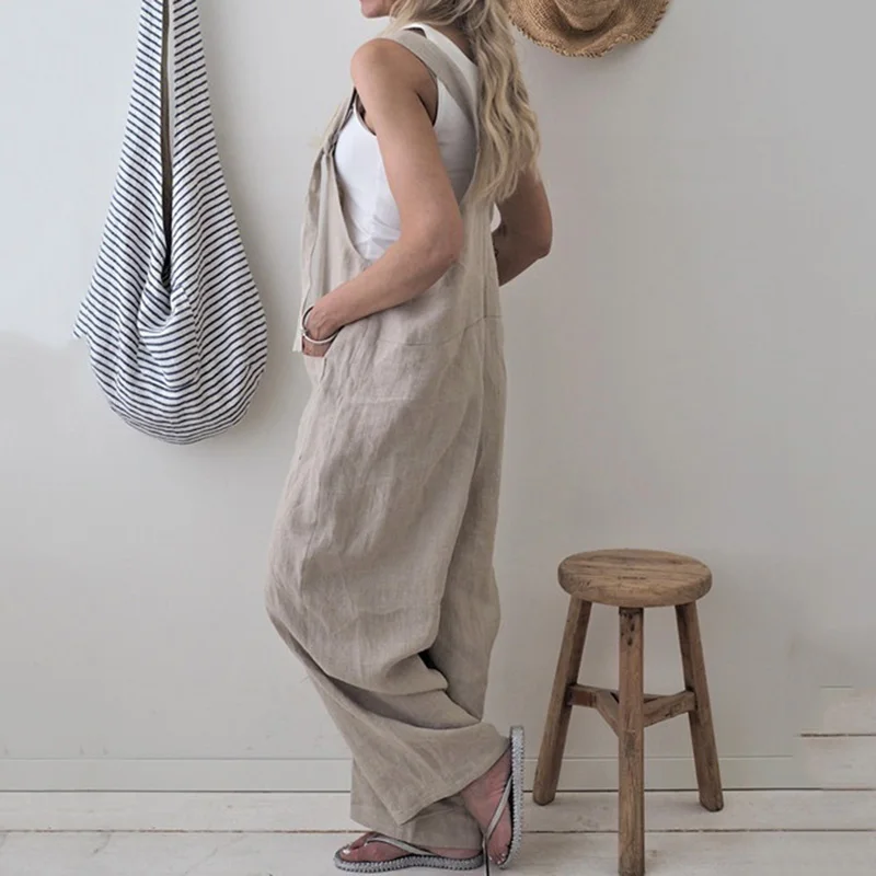 Летние Женские однотонные удобные комбинезоны с широкими штанинами женские