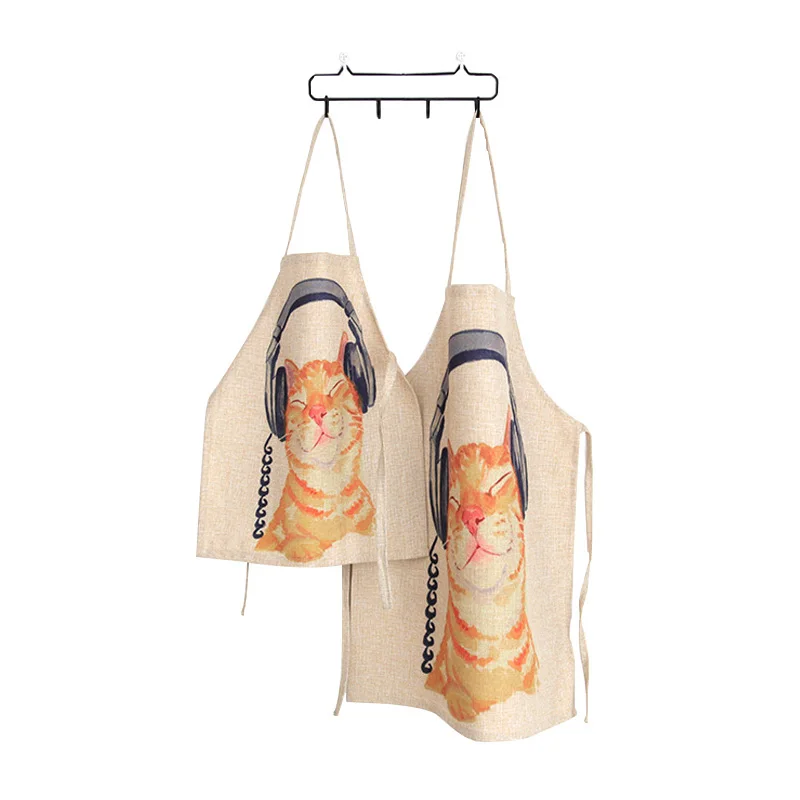 Льняной милый котенок два узора детский передник забавный инструмент для чистки