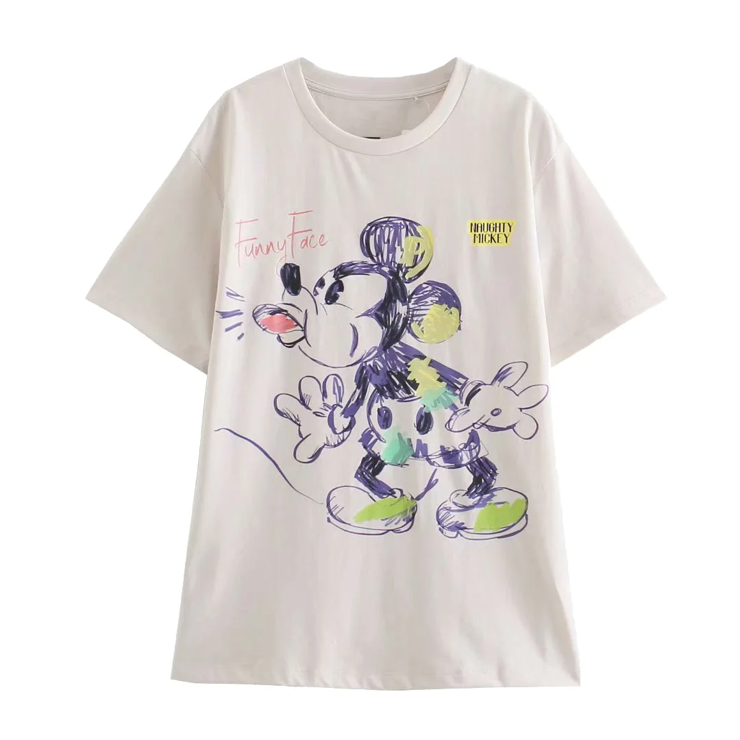 

Disney European and American style women's dress new versatile round neck short sleeve Minnie funny print loose T-shirt