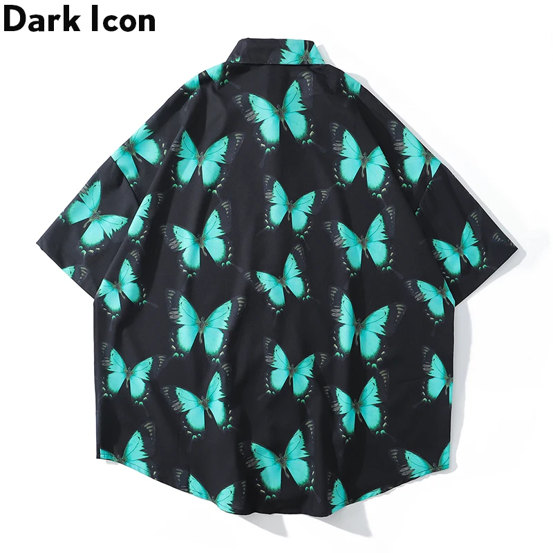 Мужская рубашка в стиле оверсайз темно-зеленая уличная с бабочкой лето 2020 |